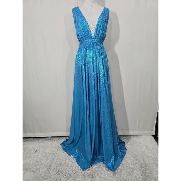Retrofête Aqua Blue Plunging Neckline Tova Dress Size M